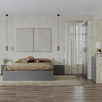 Set dormitor haaus Malmo V4, Pat 200 x 140 cm, Stejar Alb/Antracit