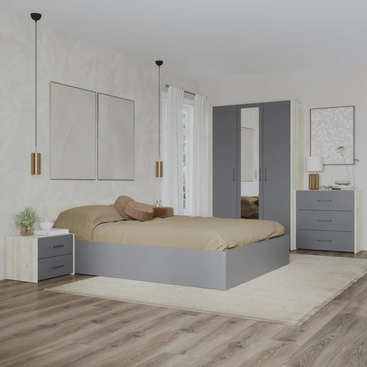 Set dormitor haaus Malmo V4, Pat 200 x 140 cm, Stejar Alb/Antracit