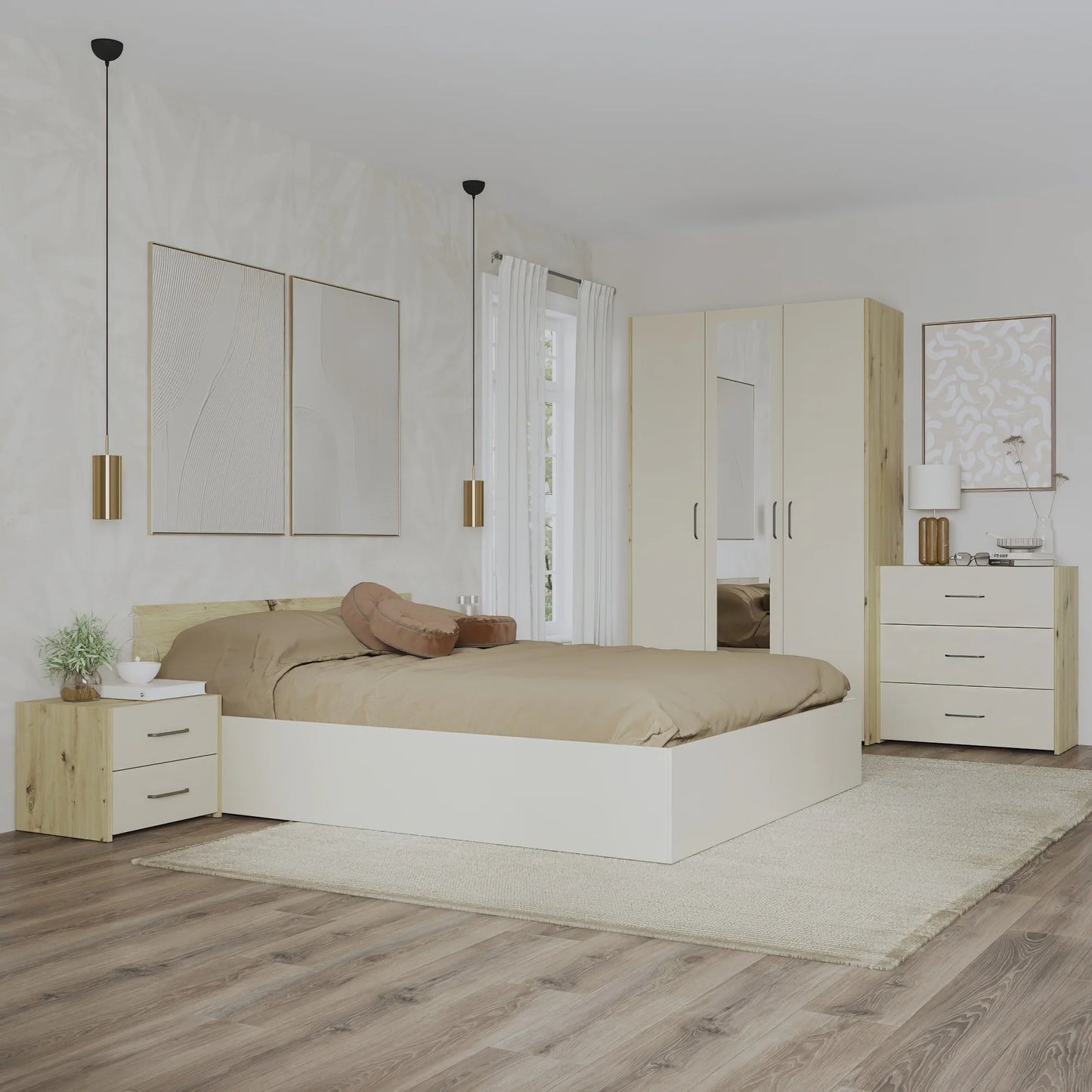 Set dormitor haaus Malmo V4, Pat 200 x 140 cm, Stejar Artisan/Argila