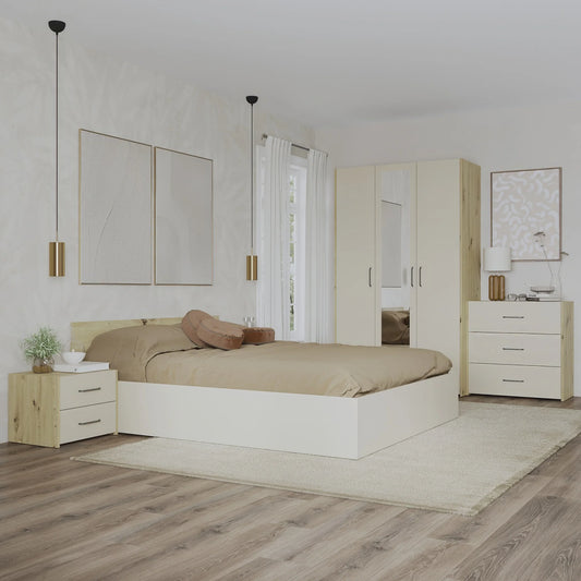 Set dormitor haaus Malmo V4, Pat 200 x 140 cm, Stejar Artisan/Argila