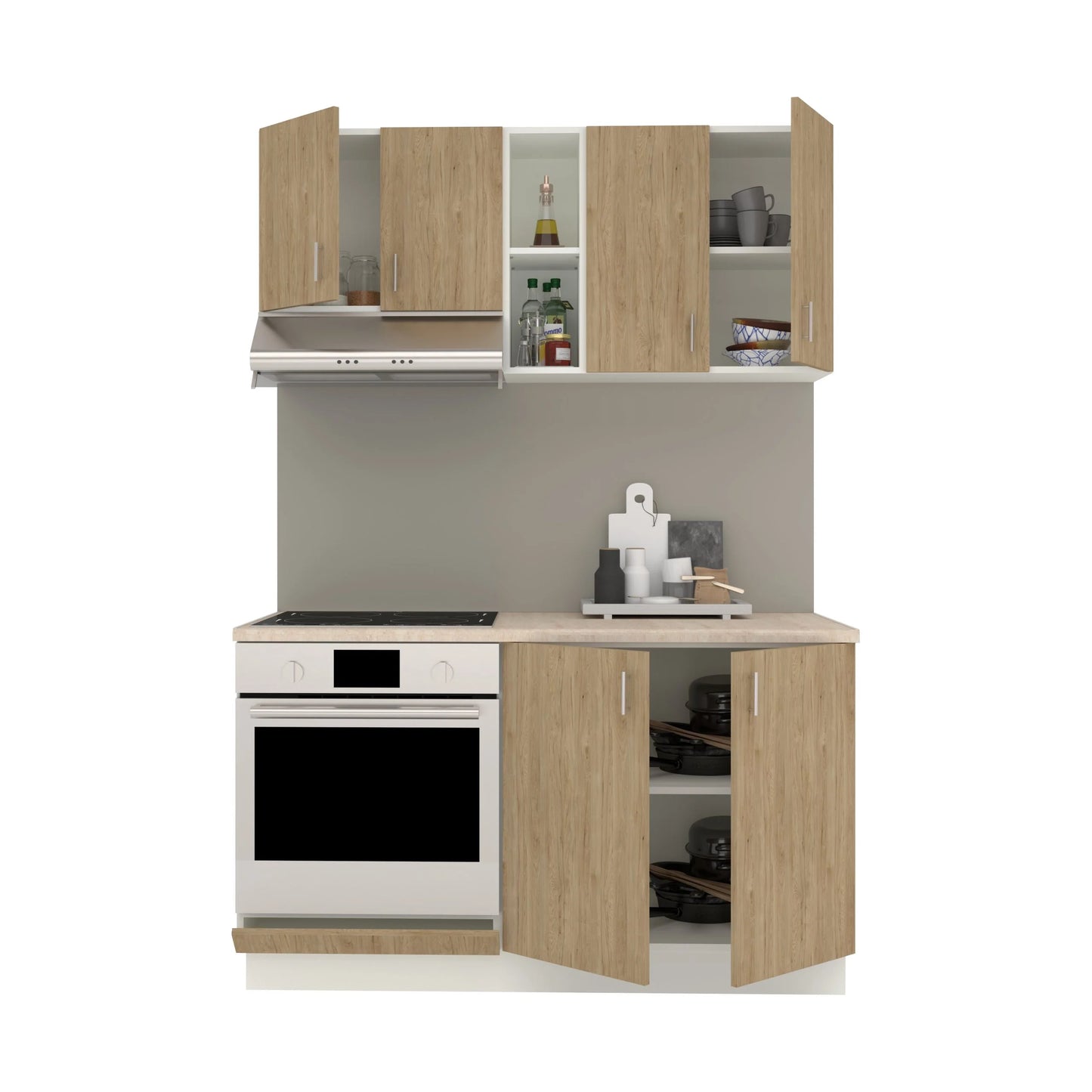 Set Bucatarie haaus Karo V4, Lemn Natural/Alb, Blat Thermo 28 mm, L 140 cm