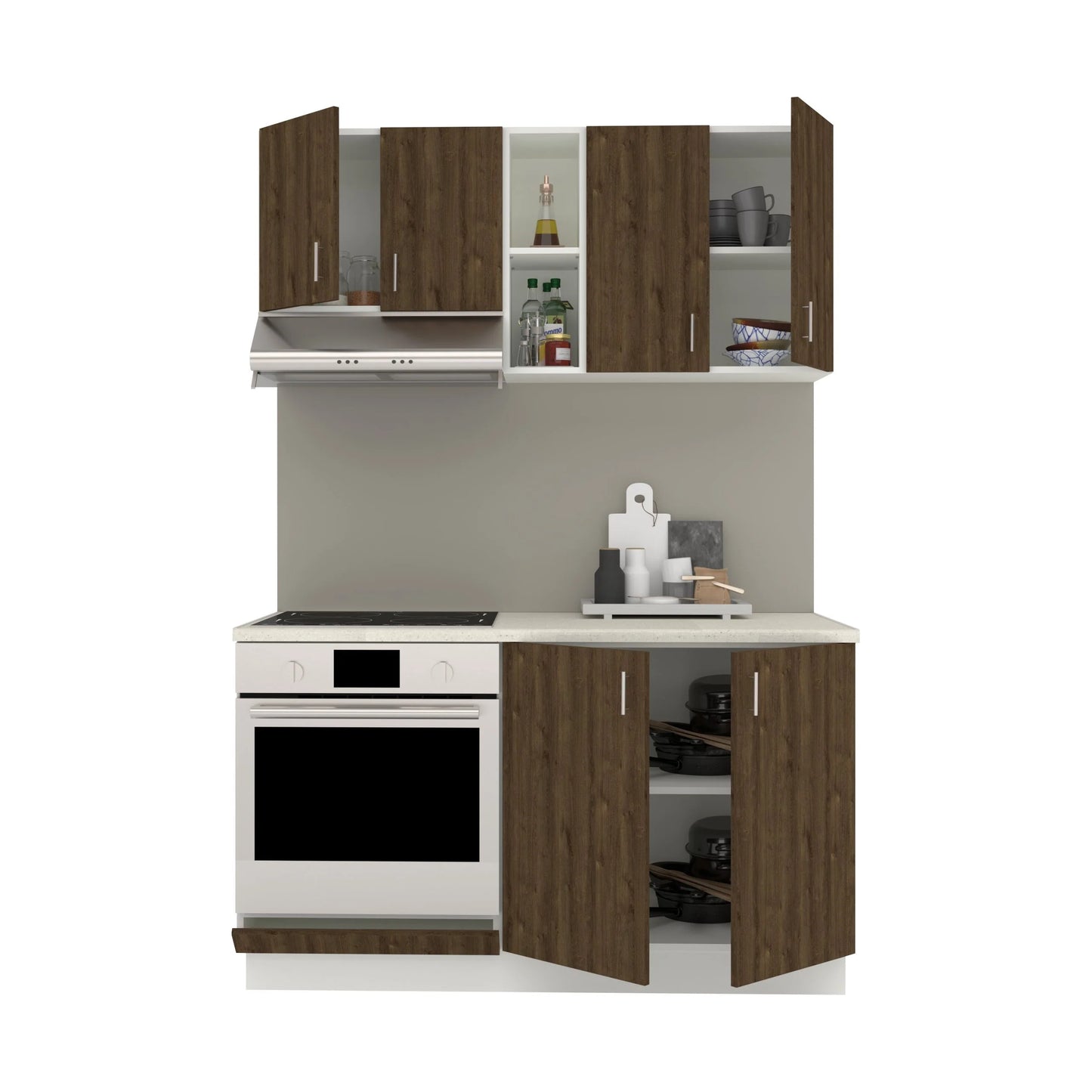 Set Bucatarie haaus Karo V4, Stejar Bronz/Alb, Blat Thermo 28 mm, L 140 cm