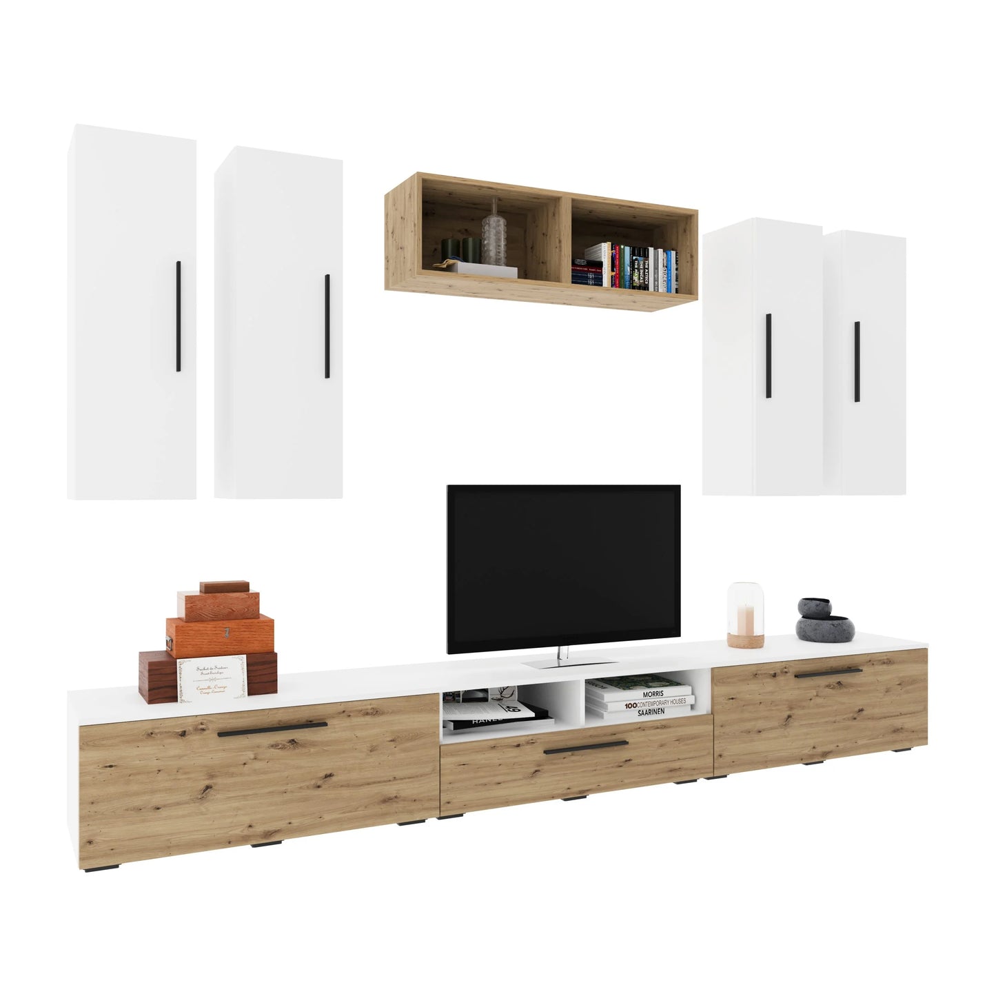 Living Kos haaus V4, Alb/Stejar Artisan, L 285 cm