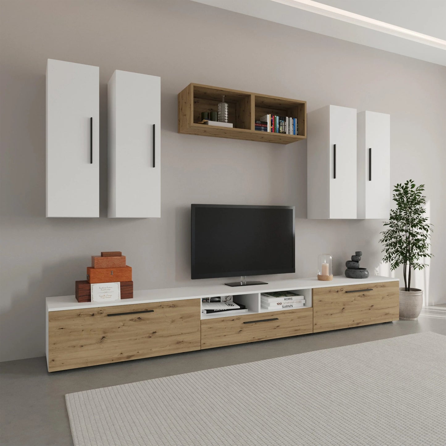 Living Kos haaus V4, Alb/Stejar Artisan, L 285 cm