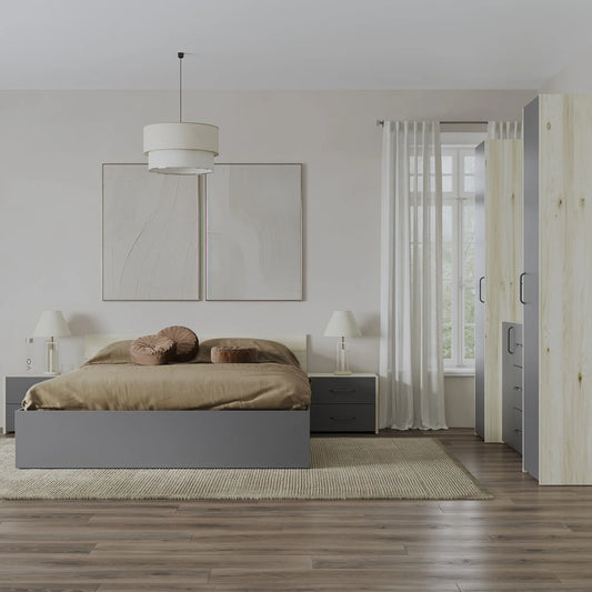 Set dormitor haaus Malmo V5, Pat 200 x 160 cm, Stejar Alb/Antracit
