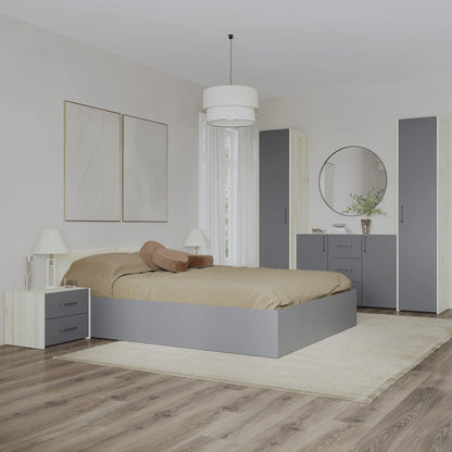 Set dormitor haaus Malmo V5, Pat 200 x 140 cm, Stejar Alb/Antracit