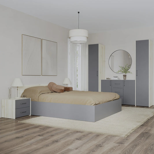 Set dormitor haaus Malmo V5, Pat 200 x 160 cm, Stejar Alb/Antracit