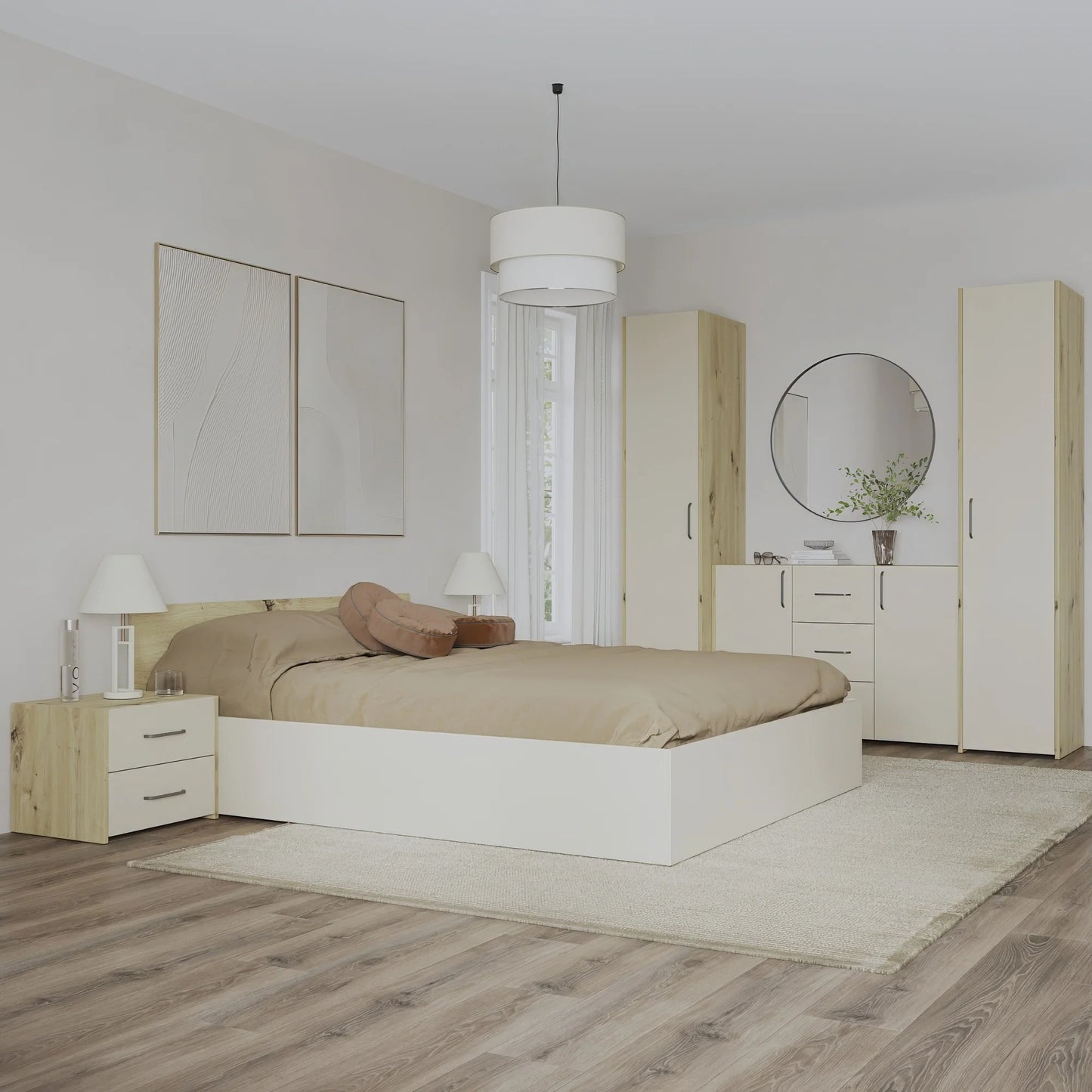 Set dormitor haaus Malmo V5, Pat 200 x 140 cm, Stejar Artisan/Argila
