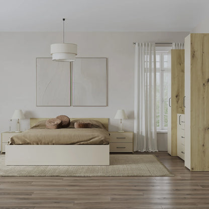 Set dormitor haaus Malmo V5, Pat 200 x 140 cm, Stejar Artisan/Argila