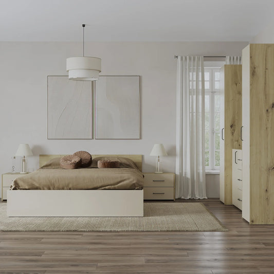 Set dormitor haaus Malmo V5, Pat 200 x 160 cm, Stejar Artisan/Argila
