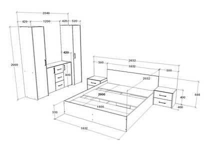 Set dormitor haaus Malmo V5, Pat 200 x 160 cm, Stejar Artisan/Argila