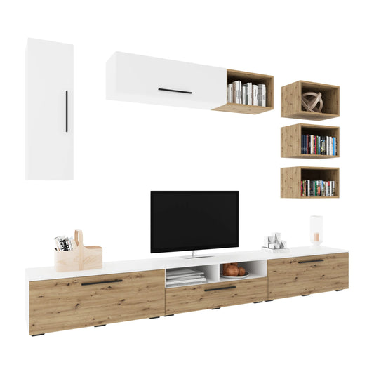 Living Kos haaus V5, Alb/Stejar Artisan, L 285 cm