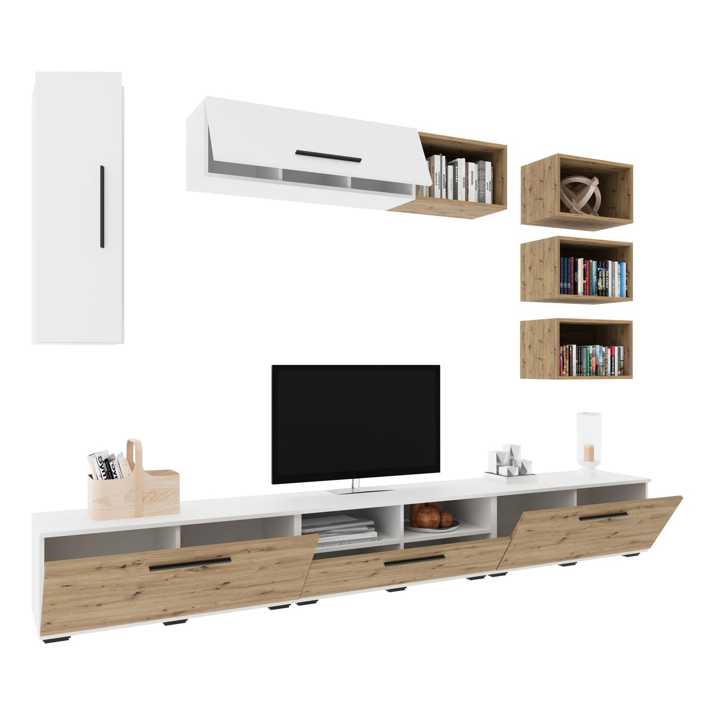 Living Kos haaus V5, Alb/Stejar Artisan, L 285 cm