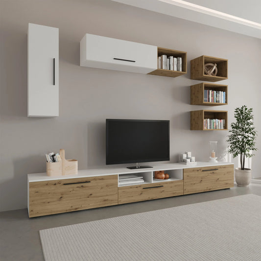 Living Kos haaus V5, Alb/Stejar Artisan, L 285 cm
