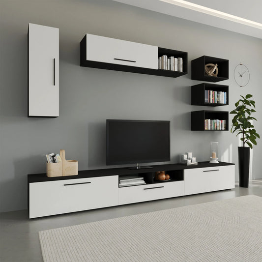 Living Kos haaus V5, Negru/Alb Lucios, MDF, L 285 cm