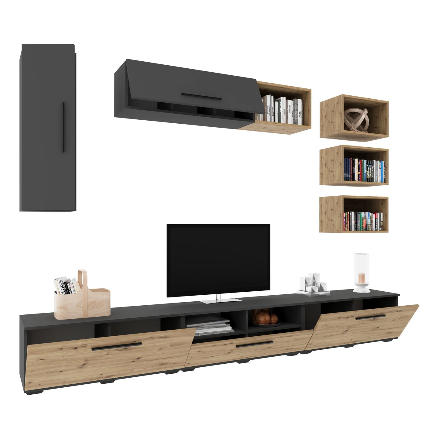 Living Kos haaus V5, Antracit/Stejar Artisan, L 285 cm