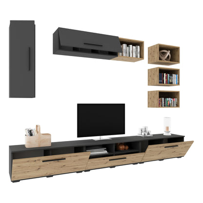 Living Kos haaus V5, Antracit/Stejar Artisan, L 285 cm