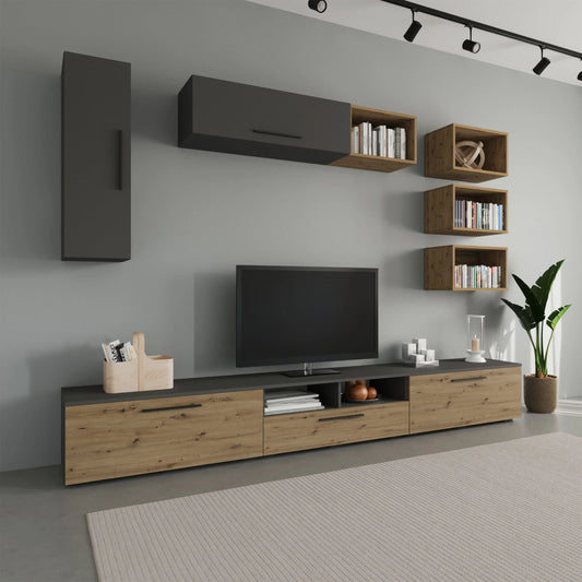 Living Kos haaus V5, Antracit/Stejar Artisan, L 285 cm