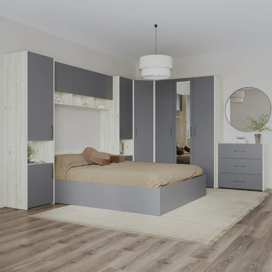 Set dormitor haaus Malmo V6, Pat 200 x 140 cm, Stejar Alb/Antracit