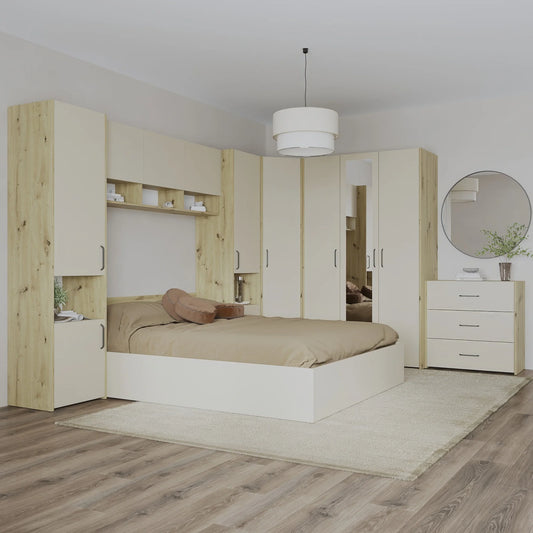 Set dormitor haaus Malmo V6, Pat 200 x 140 cm, Stejar Artisan/Argila