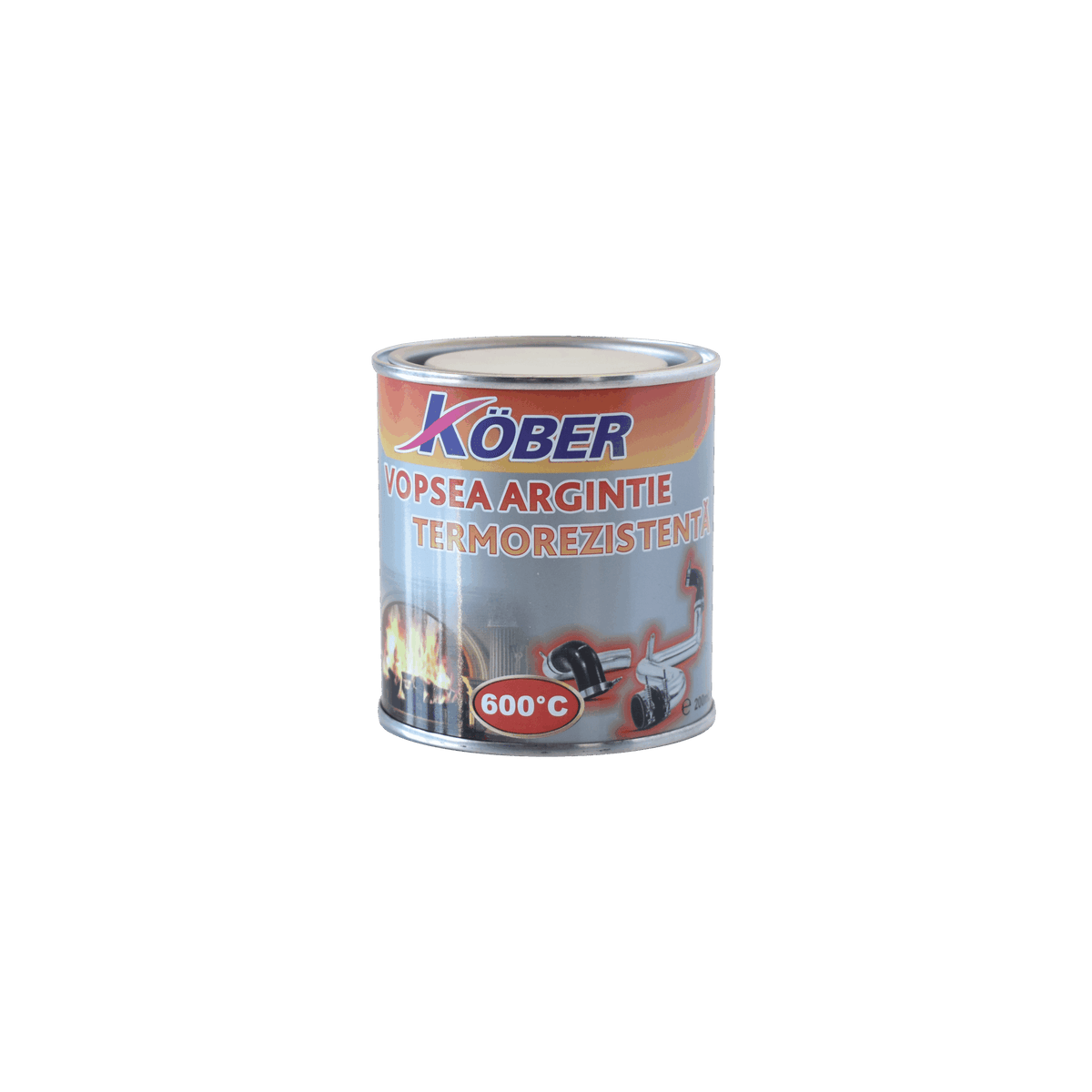 Vopsea termorezistentă, 600°C, Kober, argintie, 0.2L / V659006T-C0.2L