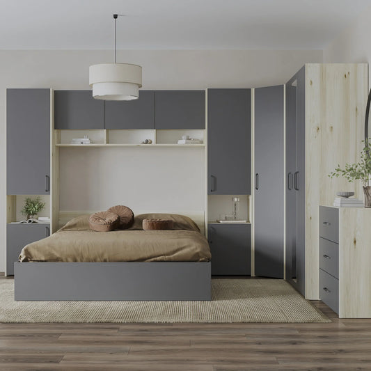 Set dormitor haaus Malmo V6, Pat 200 x 160 cm, Stejar Alb/Antracit