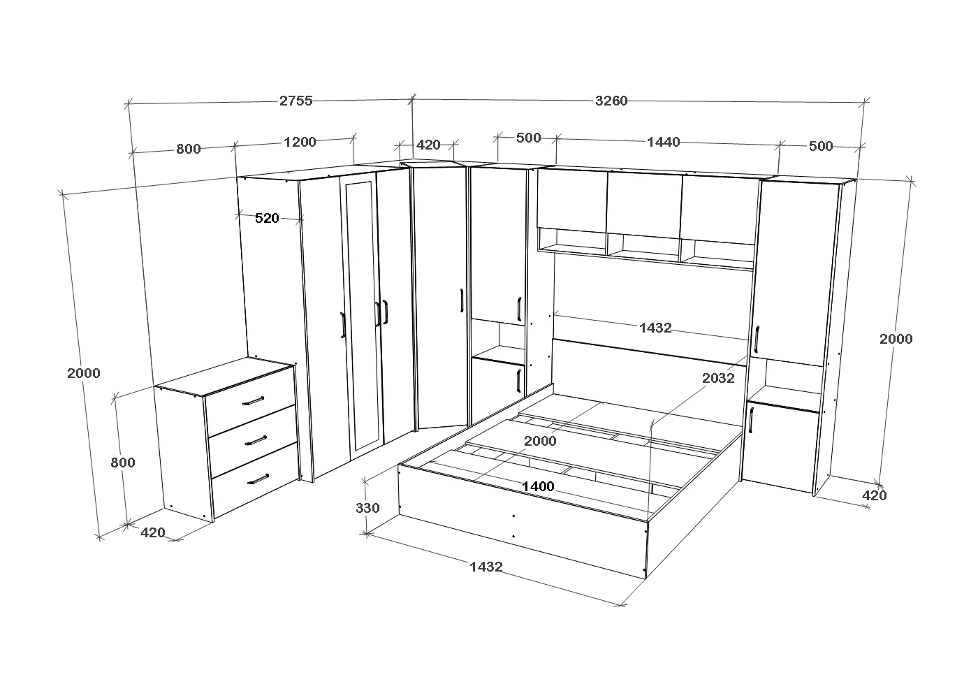 Set dormitor haaus Malmo V6, Pat 200 x 140 cm, Stejar Alb/Antracit