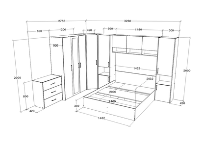 Set dormitor haaus Malmo V6, Pat 200 x 140 cm, Stejar Alb/Antracit