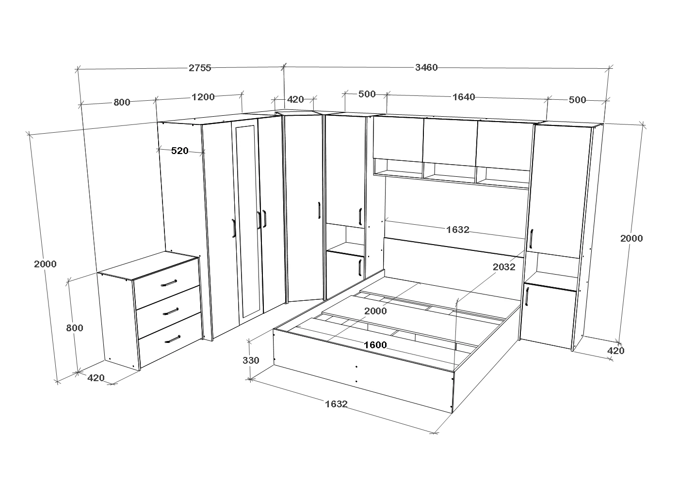 Set dormitor haaus Malmo V6, Pat 200 x 160 cm, Stejar Artisan/Argila