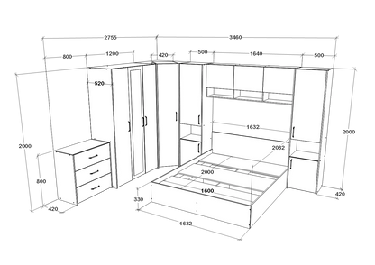 Set dormitor haaus Malmo V6, Pat 200 x 160 cm, Stejar Artisan/Argila