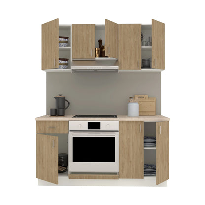 Set Bucatarie haaus Karo V6, Lemn Natural/Alb, Blat Thermo 28 mm, L 160 cm