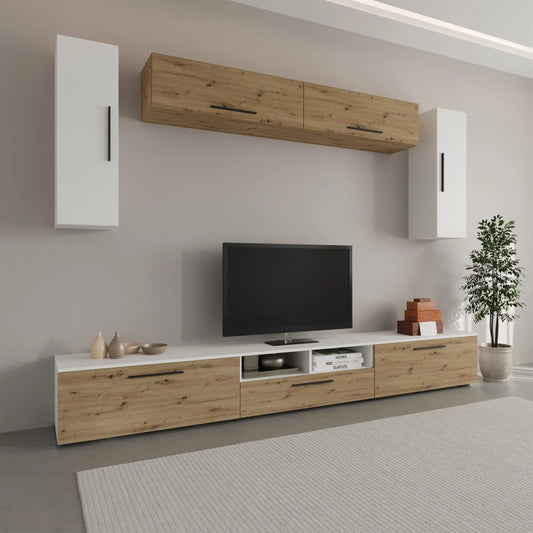 Living Kos haaus V6, Alb/Stejar Artisan, L 285 cm