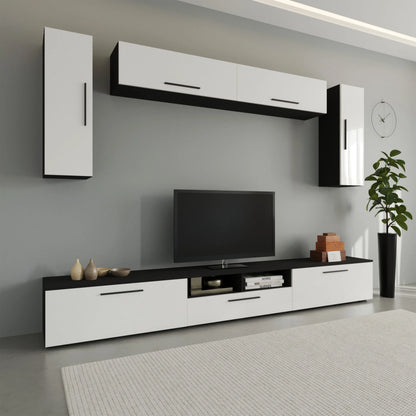 Living Kos haaus V6, Negru/Alb Lucios, MDF, L 285 cm