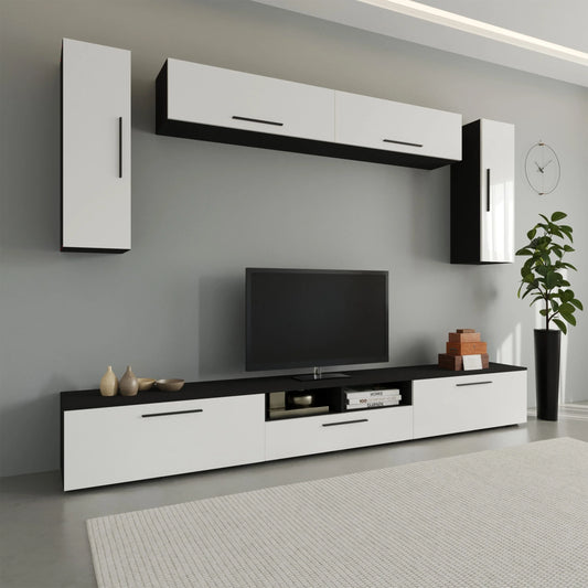 Living Kos haaus V6, Negru/Alb Lucios, MDF, L 285 cm