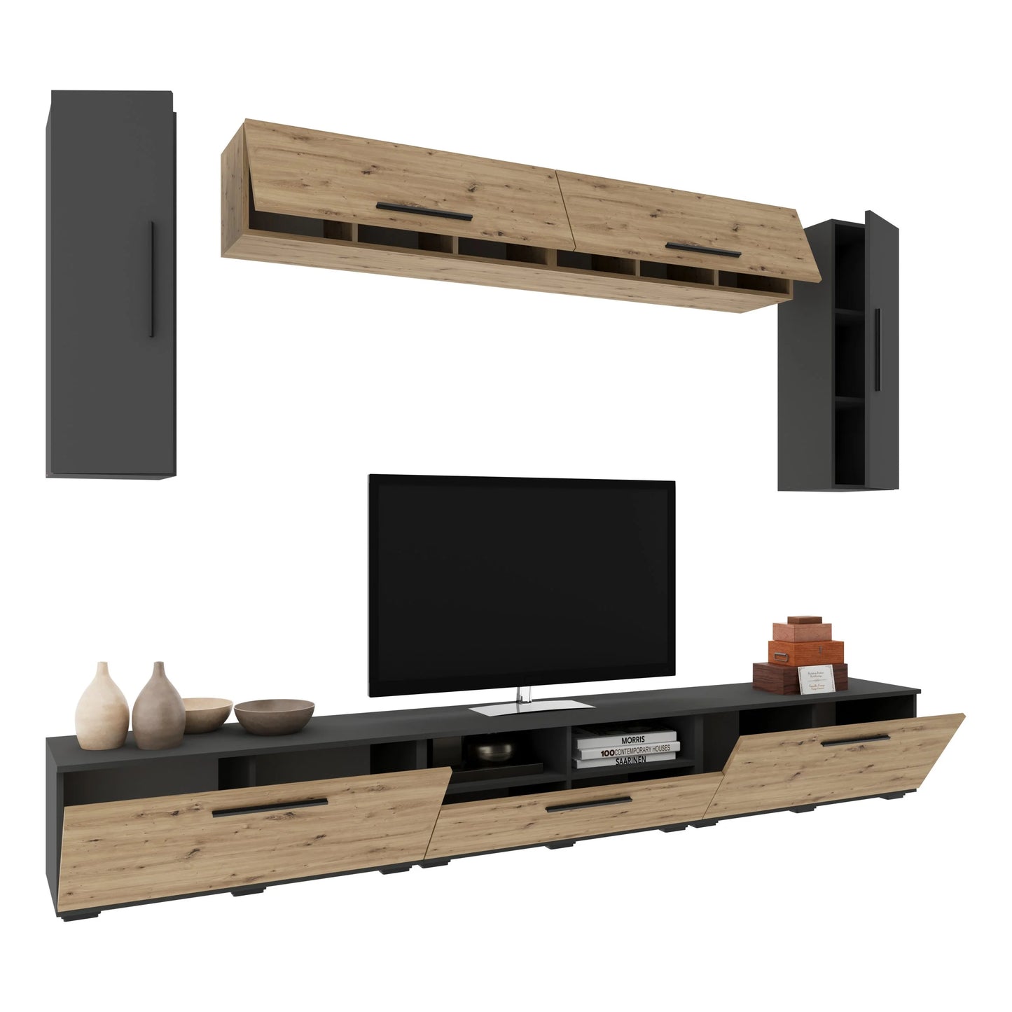 Living Kos haaus V6, Antracit/Stejar Artisan, L 285 cm