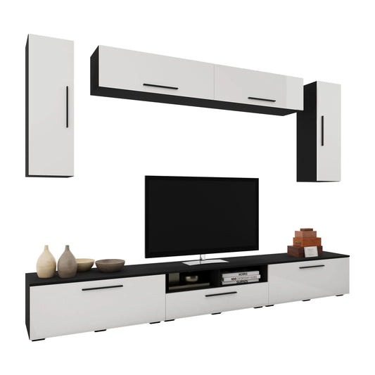 Living Kos haaus V6, Negru/Alb Lucios, MDF, L 285 cm