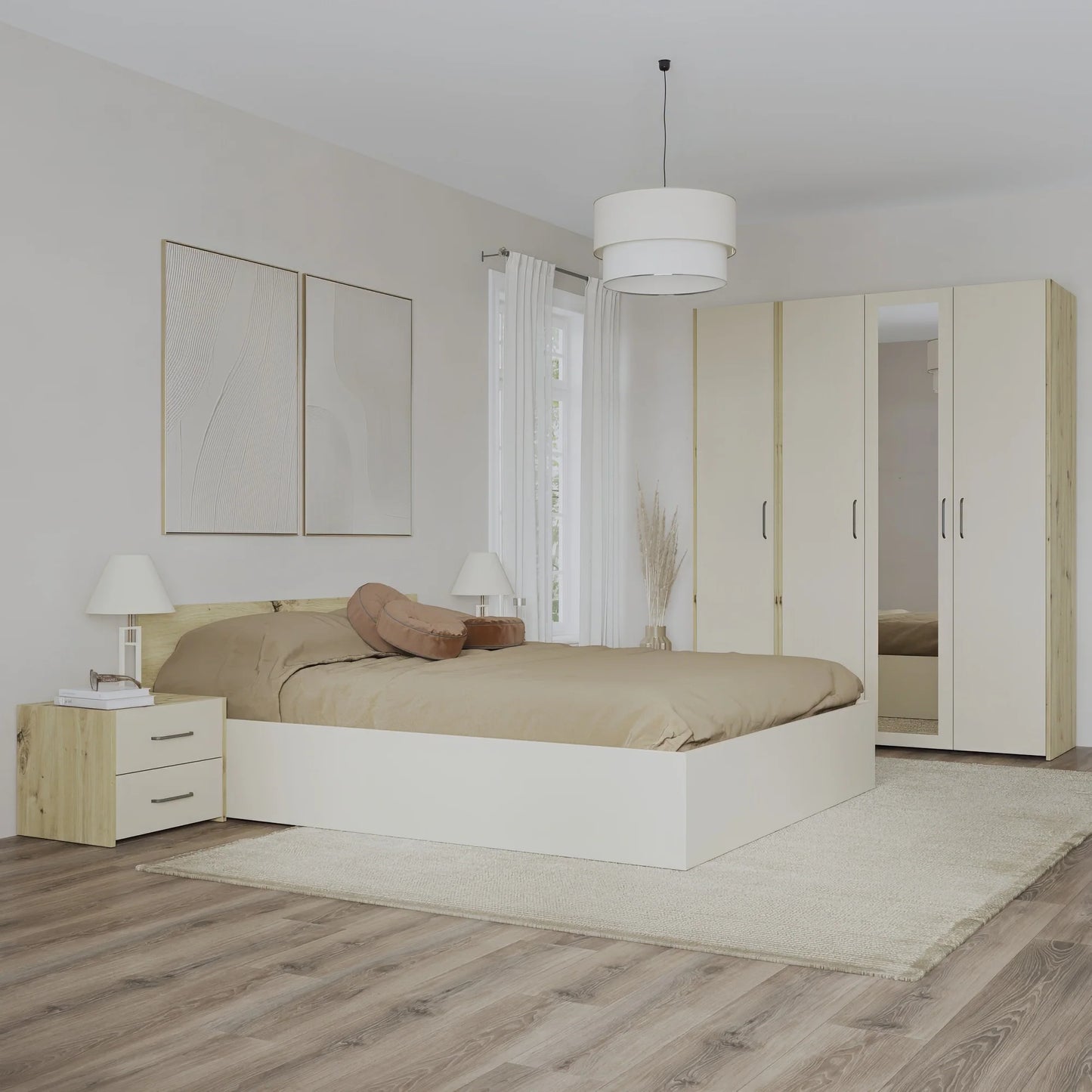 Set dormitor haaus Malmo V7, Pat 200 x 160 cm, Stejar Artisan/Argila