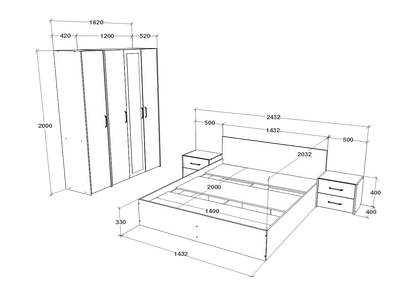 Set dormitor haaus Malmo V7, Pat 200 x 140 cm, Stejar Artisan/Argila