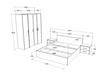 Set dormitor haaus Malmo V7, Pat 200 x 160 cm, Stejar Alb/Antracit