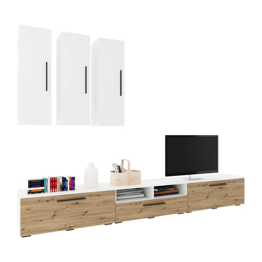 Living Kos haaus V7, Alb/Stejar Artisan, L 285 cm