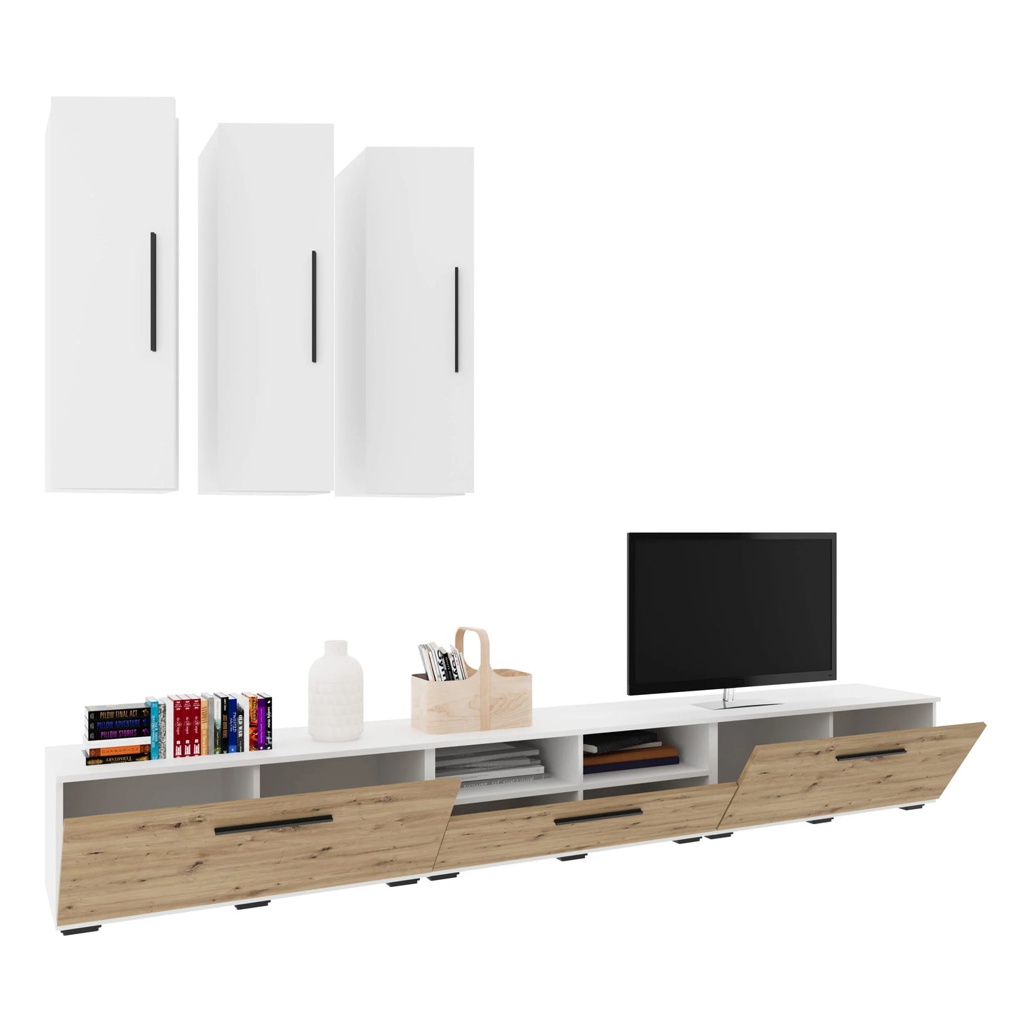 Living Kos haaus V7, Alb/Stejar Artisan, L 285 cm