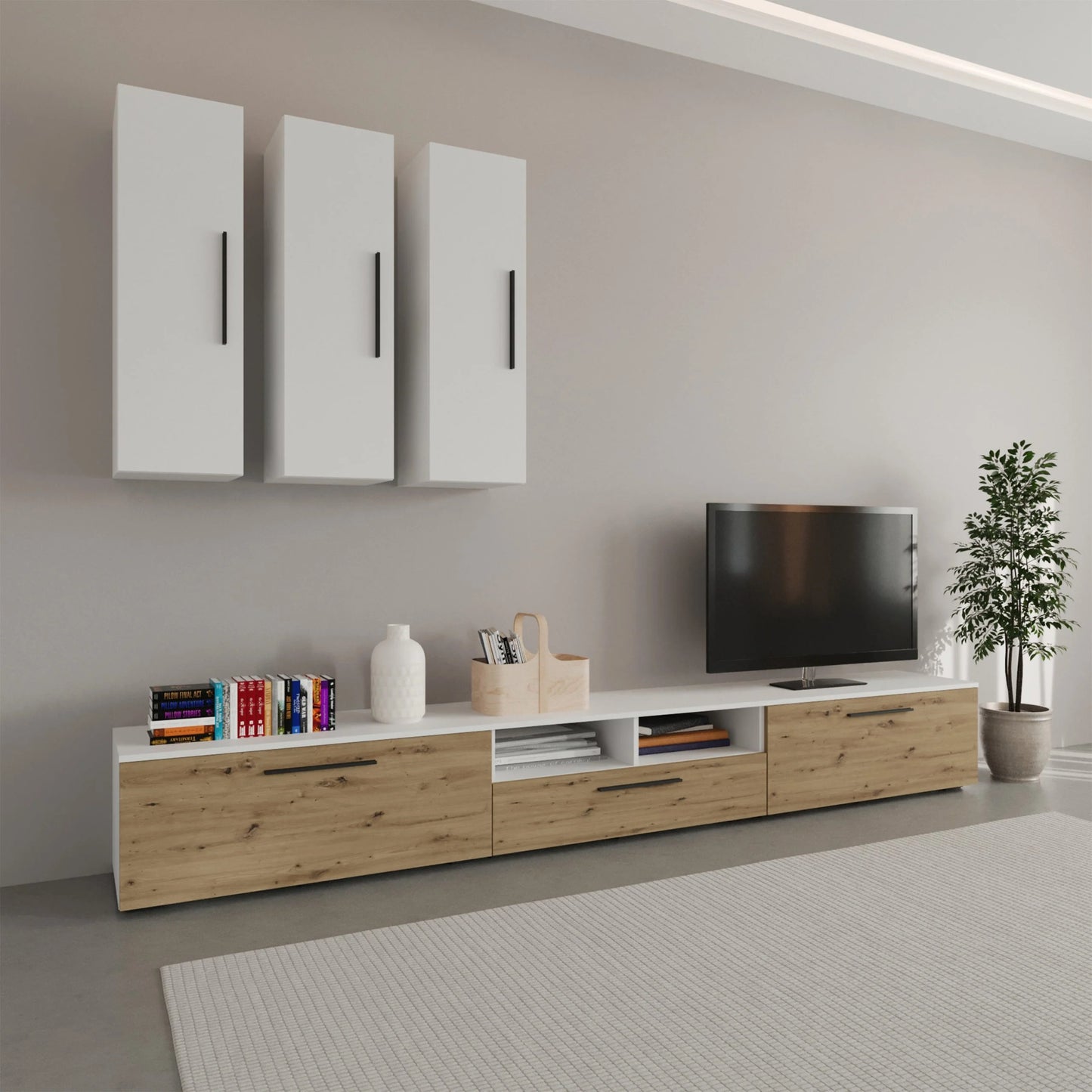 Living Kos haaus V7, Alb/Stejar Artisan, L 285 cm