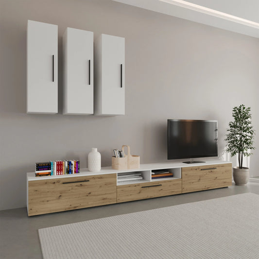 Living Kos haaus V7, Alb/Stejar Artisan, L 285 cm