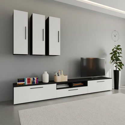 Living Kos haaus V7, Negru/Alb Lucios, MDF, L 285 cm