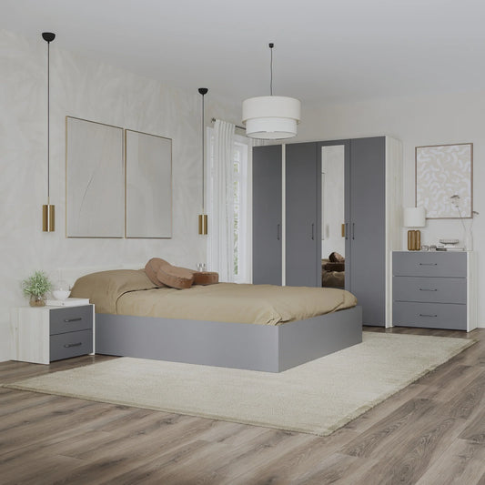 Set dormitor haaus Malmo V8, Pat 200 x 140 cm, Stejar Alb/Antracit