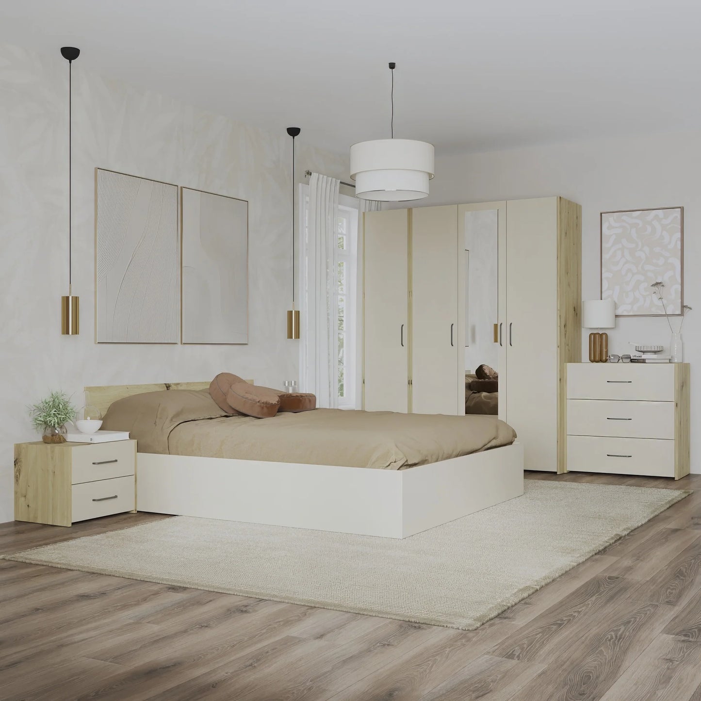 Set dormitor haaus Malmo V8, Pat 200 x 160 cm, Stejar Artisan/Argila