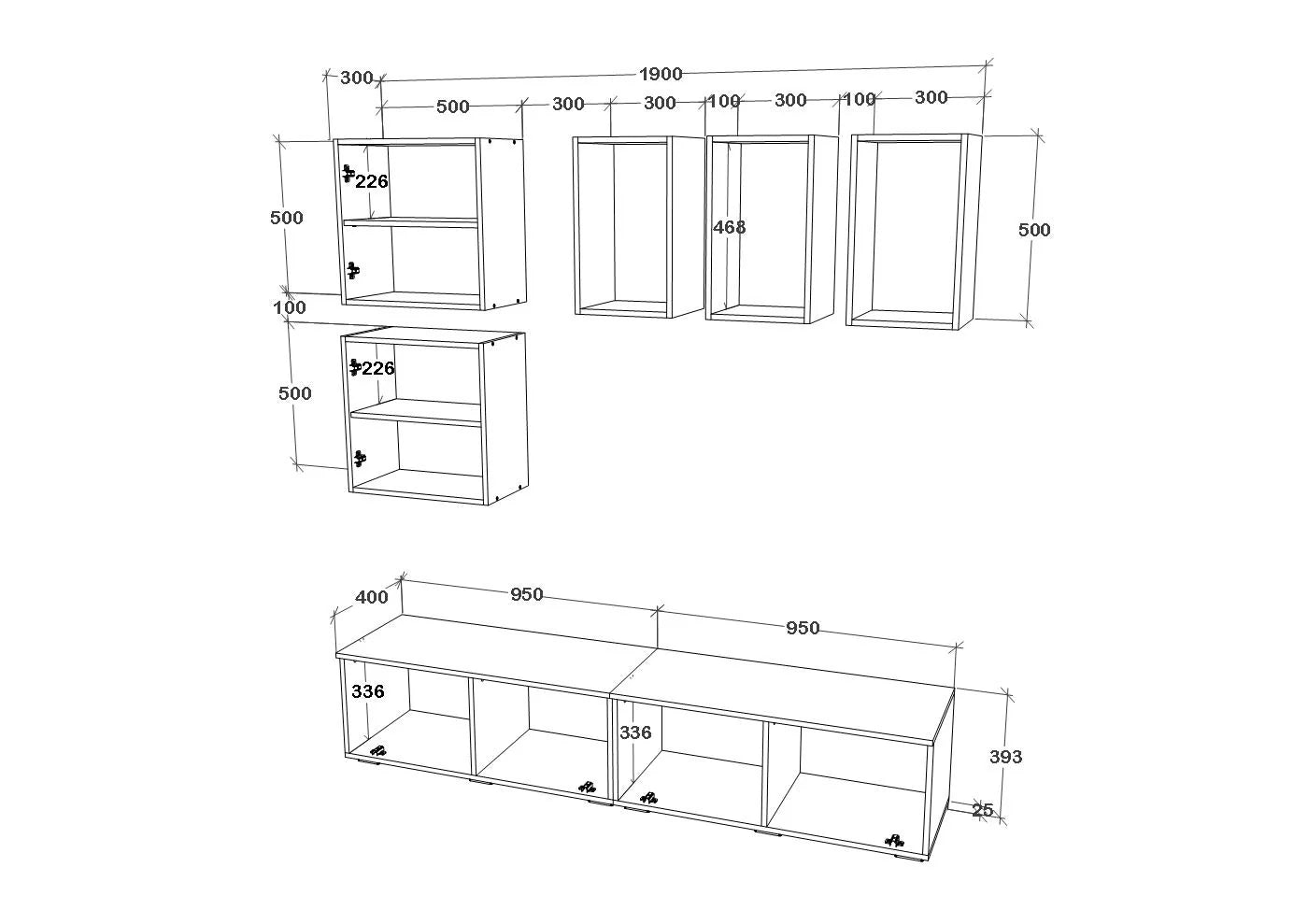 Living Kos haaus V8, Negru/Alb Lucios, MDF, L 190 cm