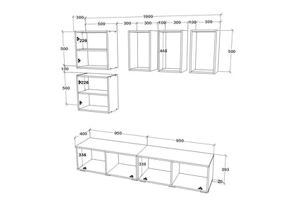 Living Kos haaus V8, Negru/Alb Lucios, MDF, L 190 cm