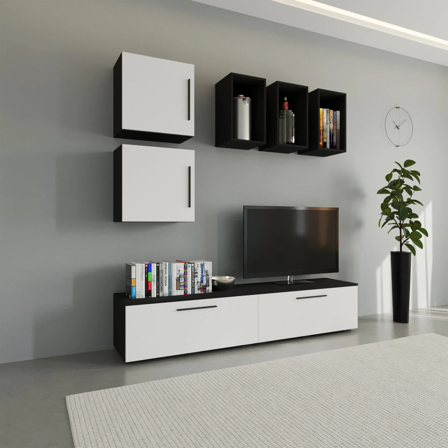 Living Kos haaus V8, Negru/Alb Lucios, MDF, L 190 cm