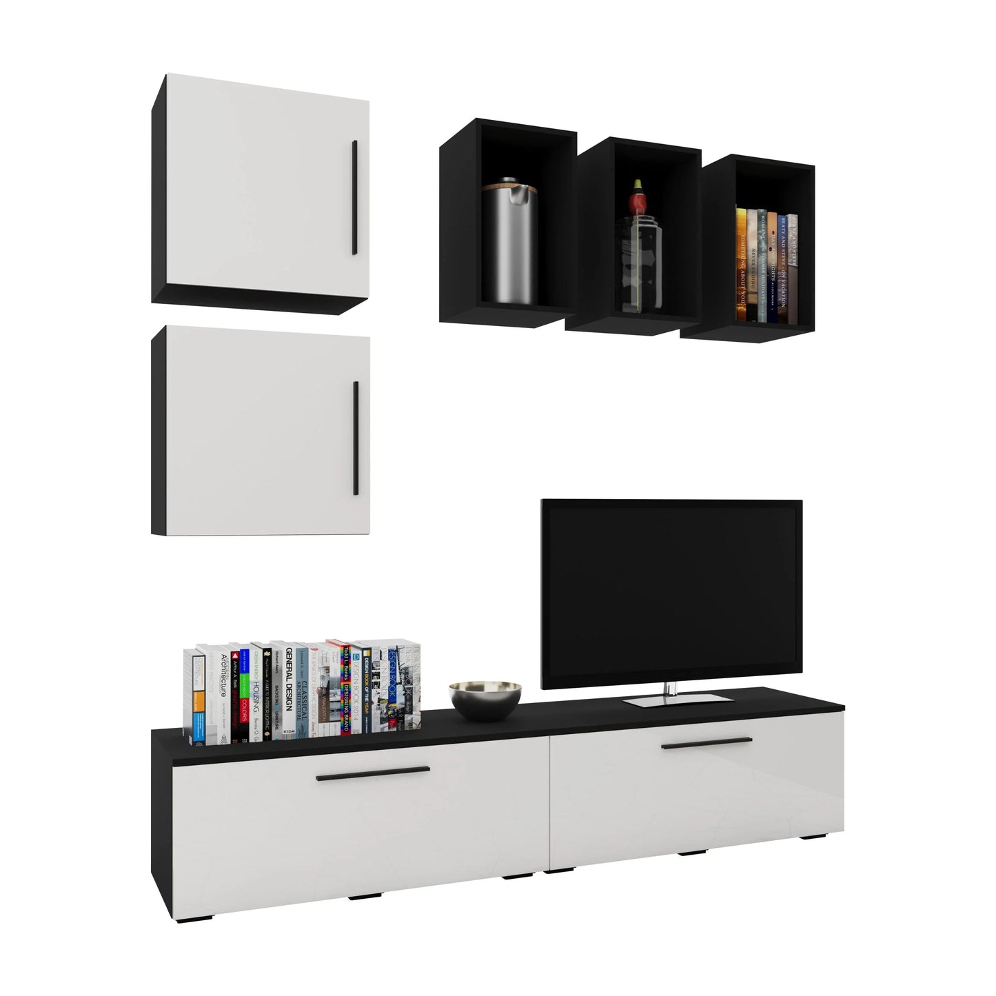 Living Kos haaus V8, Negru/Alb Lucios, MDF, L 190 cm
